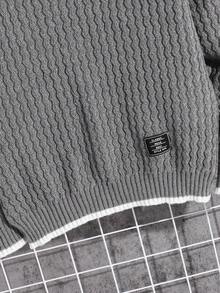 SHEIN 青少年男童拼色纹理提花针织毛衣，适合冬季、旅行和上学 - 淺灰色 - 查看 5