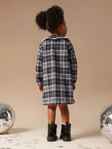 SUMWON Girls Long Sleeve Peter Pan Collar Checked Dress With Ruffle Trim For School Autumn Winter - Multicolor - View 2