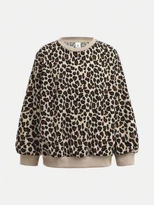 Girlism Tween Mädchen Lässig Leopard Muster Reißverschluss-Vorderseite Langarm Sweatshirt