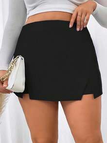 SHEIN Privé Falda-pantalón de talle alto y bajo dividido para tallas grandes - Negro - Ver 5