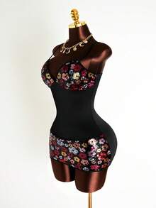 Mistrie Women's Contrast Color Spaghetti Strap Sequin Embroidered Short Dress