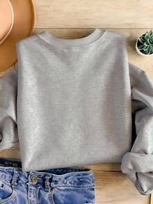 INAWLY 圣诞时尚印花宽松圆领女式运动衫 - 灰色 - 查看 2