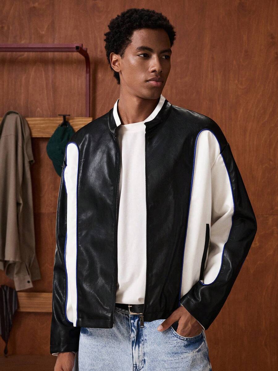 SWAVVY Men's Black And White Patchwork Jacket And Coat - Black - View 1