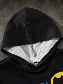 BATMAN X SHEIN 青少年女孩图案超大落肩渐变色休闲蓝色针织连帽运动衫