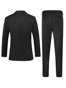Manfinity Mode Men's Fashion Formal Double-Breasted Lapel NeckSuit Set Men Casual Suit Men Casual Suits Slim Fit Office Outfits For Men Men Black And White Outfit Men Classy Outfits - Black - View 2