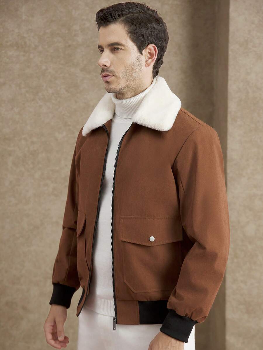 Core Aspect Áo khoác nam dài tay có túi khóa kéo, lót nhiệt - Cà phê nâu - Xem 1