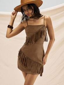 Easelle Váy liền thân da lộn thường ngày dành cho nữ, Xuân/Hè - Màu nâu Sô-cô-la - Xem 2