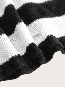 SHEIN EZwear Striped Vintage Style Bell Sleeve Sweater In Fall/Winter - Black and White - View 6