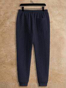 Manfinity NXTstreet 2 件男士提花针织修身休闲连帽衫套装，适合秋季 - 藏蓝色 - 查看 6