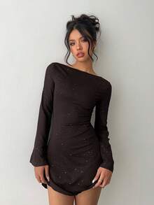 Aloruh Elegant Bowknot Backless Sexy Glitter Fabric Fitted Mini Dress,Dresses For Women Elegant,New Year Dress ,Elegant Party Dresses,Dresses For Women Elegant