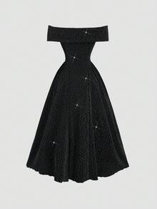 Sweetra 优雅的法国秋季时尚闪亮水钻露肩性感派对礼服，迷人的公主风格长裙