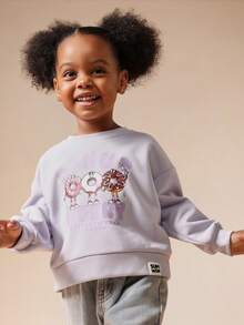 SUMWON Oversized Girls Donut Worry Crew Neck Long Sleeve Character Graphic Sweatshirt Casual Pullover Top - Purple - View 1