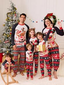 SHEIN Tween Mädchen Weihnachts-Pyjamas für die ganze Familie, enge Passform