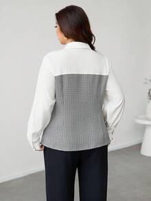 Firerie Plus Size Elegant Commuter Color Block Patchwork Shirt - Multicolor - View 3