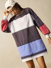 Bohemela Casual Knit Patchwork Round Neck Loose Fit Women Sweatshirt