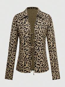 INAWLY Women's Leopard Print Long Sleeve Bowknot Front Blouse, Spring/Summer - Multicolor - View 1
