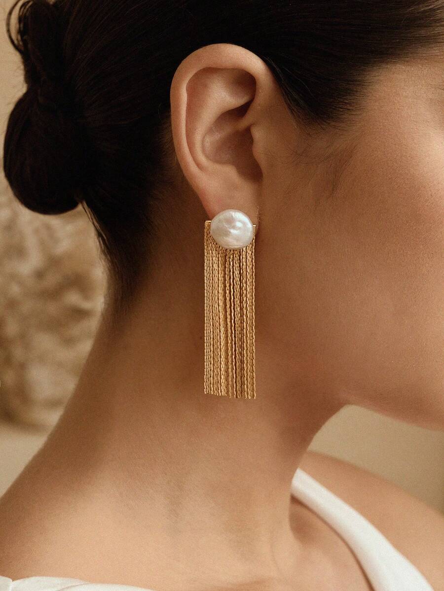 Opalesca 女士耳钉，适合妈妈/女士/女孩/母亲，秋季/冬季，搭配服饰，复古韵味，高级质感，珍珠，优雅，仙气/仙女风 - 金色 - 查看 1