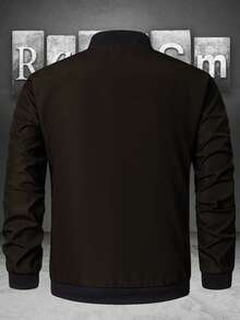 Manfinity Homme Chaqueta casual de manga larga con cremallera de unicolor para hombre - Café integral - Ver 2
