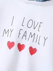 SHEIN Elladie kids 年輕女孩標語圖形3d耳朵拼接對比丹寧連帽衛衣 - 白色 - 查看 4