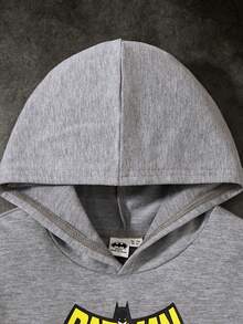 BATMAN X SHEIN Young Boy Casual Cool Letter Graphic Hooded Long Sleeve Loose Knit Sweatshirt, Gray