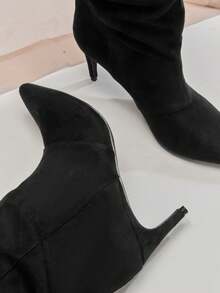 SHUZIA Women's Glamorous Pointy Toe Kitten Heel Knee High Slouchy Boots - Black - View 8