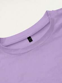 INAWLY 2 件套女式夏季休闲心形刺绣短袖 T 恤和条纹裤套装 - 紫色 - 查看 3