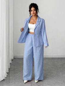 Elenzga 优雅的粉色西装套装，时尚的面料 - 藍色 - 查看 5