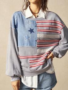 Bohemela Sudadera holgada de manga larga con cuello redondo, de punto y en bloque de color, para mujer - Gris - Ver 5