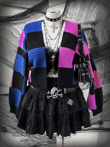 Sunspun Áo len cardigan kẻ sọc Halloween cỡ lớn cho nữ, dáng rộng, tay dài, mùa thu/đông - Nhiều màu - Xem 1