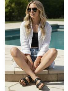 Women Flat Sandals - Black - View 2