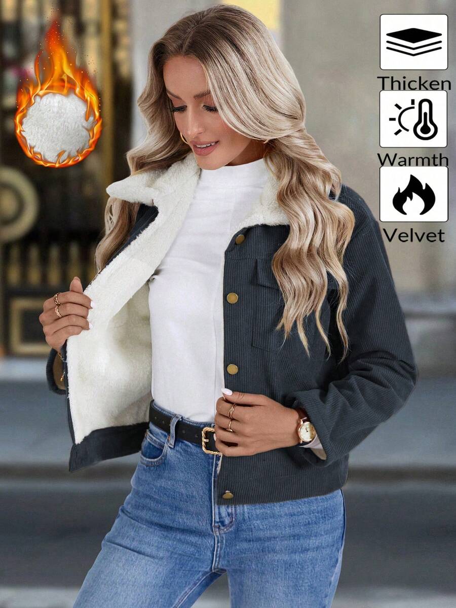 EMERY ROSE 女士休闲百搭保暖内衬夹克，秋冬 - 藏蓝色 - 查看 1