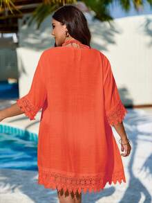 Swim Vcay كيمونو رداء من الدانتيل بلون أحادي مقاس كبير، للعطلات والشاطئ