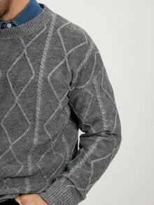 Manfinity CityGents 男士休闲日常圆领针织毛衣，秋冬男士针织套头衫，长袖上衣 - 灰色 - 查看 2