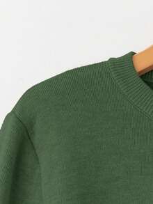Franclia 女式修身圆领保暖长袖毛衣 - 墨綠色 - 查看 4