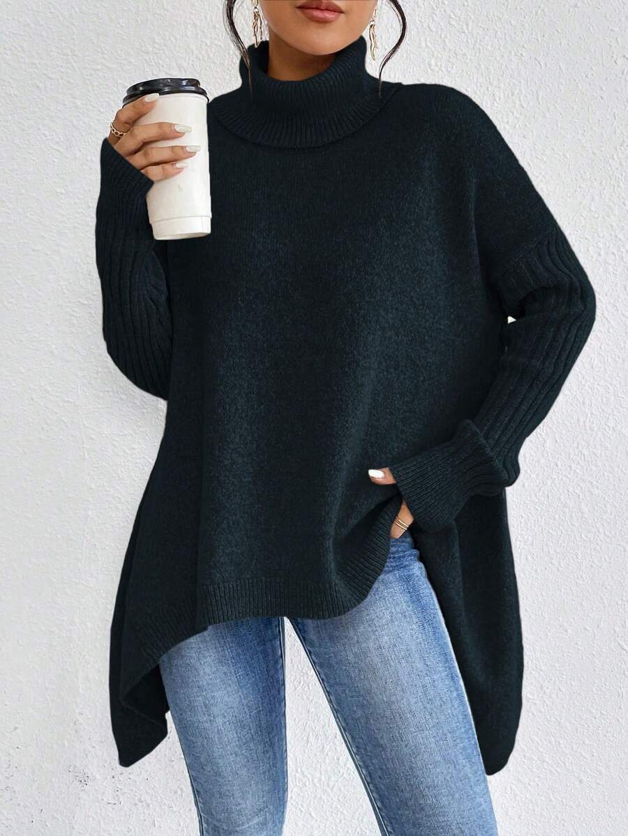 EMERY ROSE Suéter de cuello alto de unicolor y manga larga, minimalista, para uso diario - Verde - Ver 1