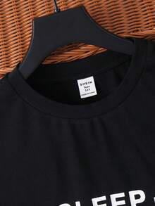 SHEIN Teen Boys Cartoon Print Black Long Sleeve Crew Neck Plaid Pants Pajama Set, Casual, Comfortable, Versatile, Soft Fabric, Suitable For Daily Wear, School, Outings, Home, Fall Autumn And Winter Clothes, Back To School Sleep Wear Teen Teen Boys Cotton Sets Teen Long Sleeve Pajama Pj Sets Teen Sleep Wear For Boys - Multicolor - View 5