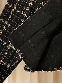 Franclia 大码优雅蝴蝶结长袖上衣和半裙两件套，秋冬正式黑色半裙套装，裙装套装，粗花呢西装半裙套装，连衣裙套装，格子图案