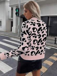 SHEIN LUNE Women's Leopard Print Crew Neck Casual Long Sleeve Pullover Sweater - Multicolor - View 2
