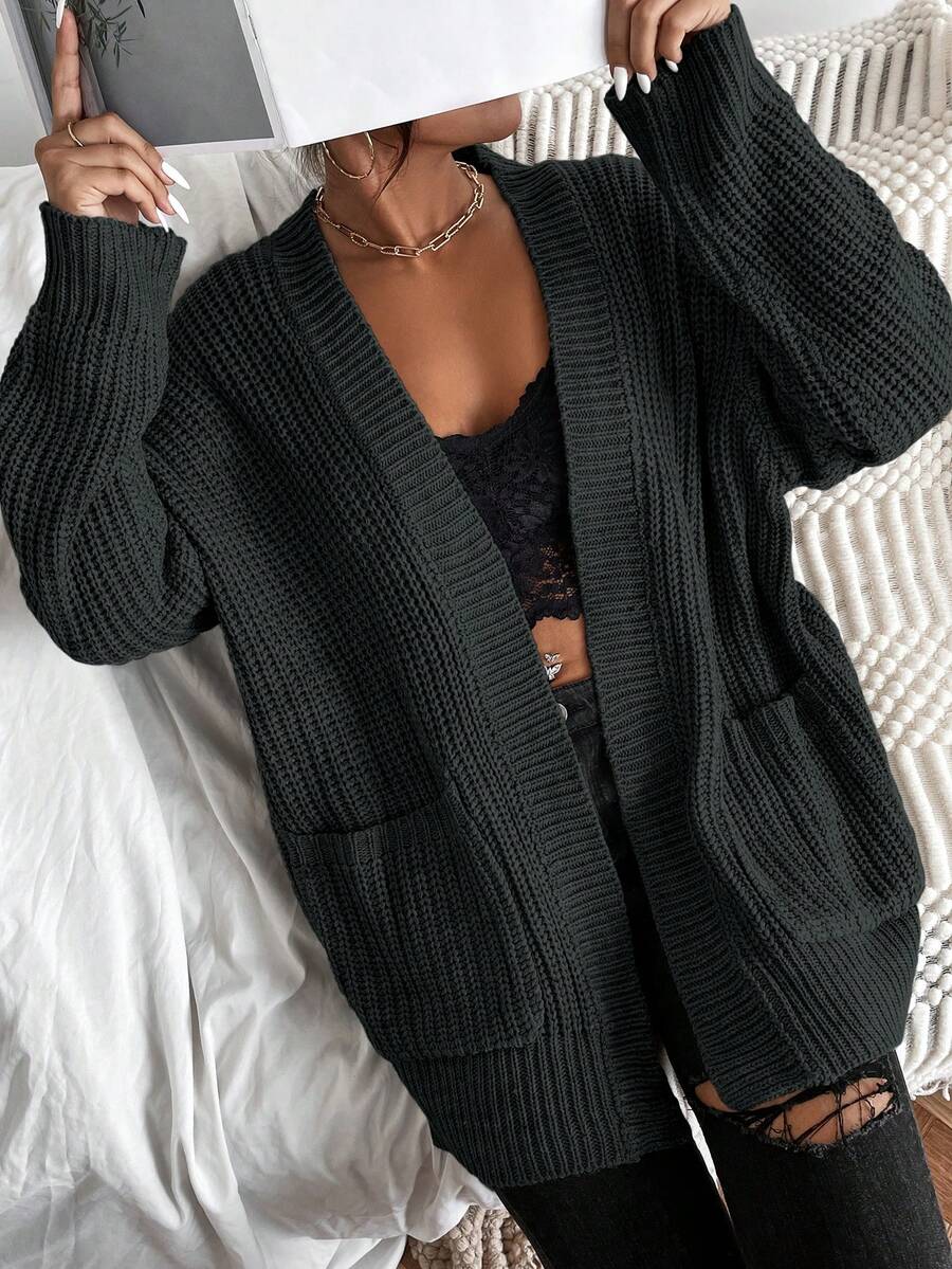 EMERY ROSE Casual Solid Color Cardigan, Autumn/Winter - Dark Grey - View 1