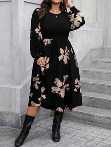 Rometta Abito midi da donna taglie forti a pois neri e patchwork in vita, abito lungo da donna