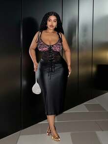 Slaydiva فستان ميني محكم مصنوع من الدانتيل الشفاف والبولي يوريثان بتصميم جديد لخريف/شتاء 2025، مناسب للحفلات والنوادي والتجمعات والمواعيد - الأسود - مشاهدة 5