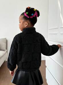 SHEIN 年轻女孩休闲舒适人造毛皮夹克 - 黑色 - 查看 2