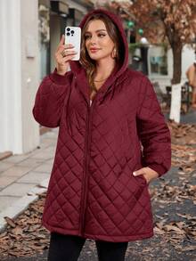 SHEIN Clasi Kurtka polarowa z kapturem i długim rękawem w jednolitym kolorze, w swobodnym, swobodnym stylu plus size