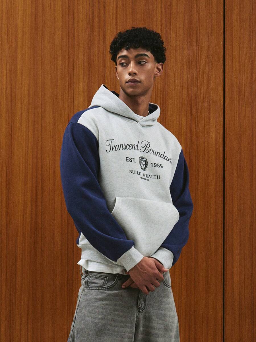 TOKVUE Sudadera con capucha cómoda de manga larga con estampado simple de color contrastante para hombres