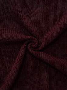 LanaWest White Lantern Sleeve Button Front Ribbed Loose Knit Cardigan, Spring/Summer - Burgundy - View 3