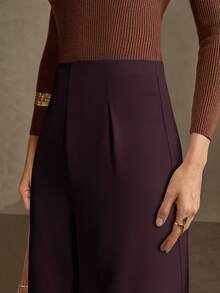 MOTF PREMIUM PANTALONES DE PIERNA ANCHA CON CREMALLERA LATERAL VERSÁTIL DE CINTURA ALTA - Burdeos - Ver 6