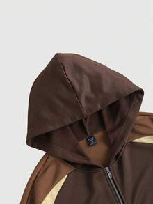 ROMWE MEN Street Life 男式撞色拼接落肩长袖休闲连帽运动衫 - 彩色 - 查看 3