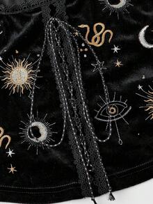 ROMWE EDITION Áo ba lỗ bó sát thêu hình mặt trăng và ngôi sao nhân ngày lễ phù thủy của phụ nữ - màu đen - Xem 2
