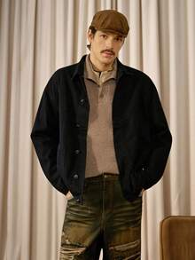 RivetRise 男士休闲宽松单排扣牛仔夹克，秋季 - 黑色 - 查看 4