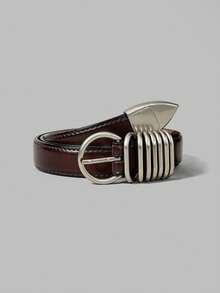Ontre Women Fashionable Brown Metal Buckle Belts - Coffee - View 1